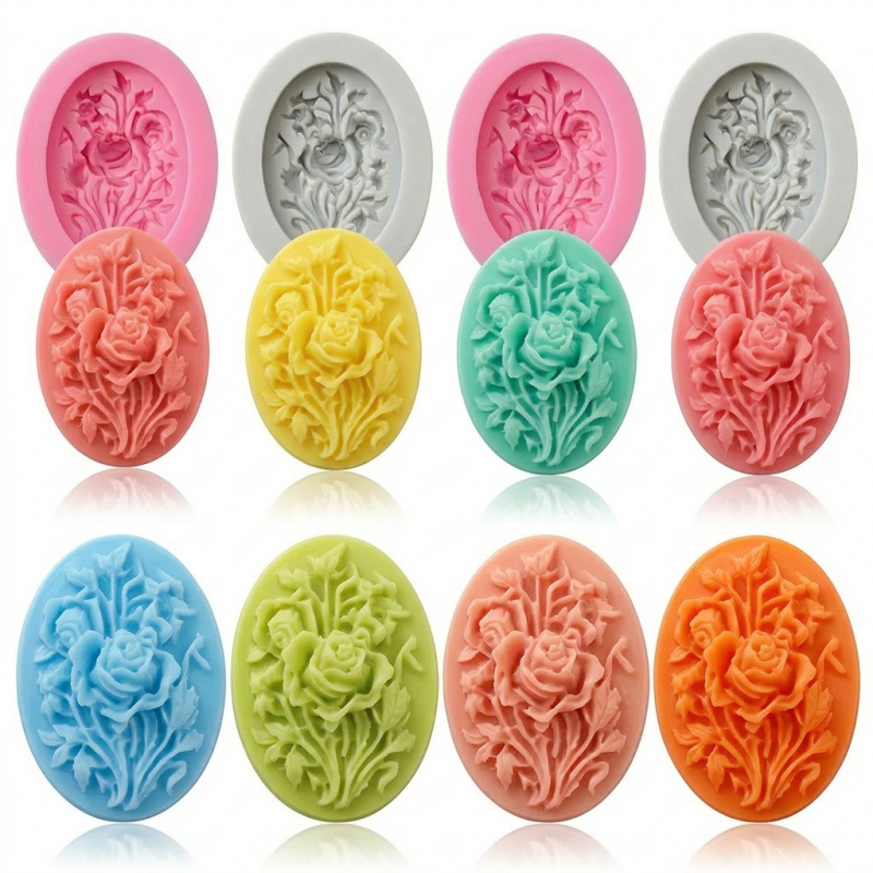 Soap Making Gel - 4 Silicone mold with flower shape，Easy-to-demold