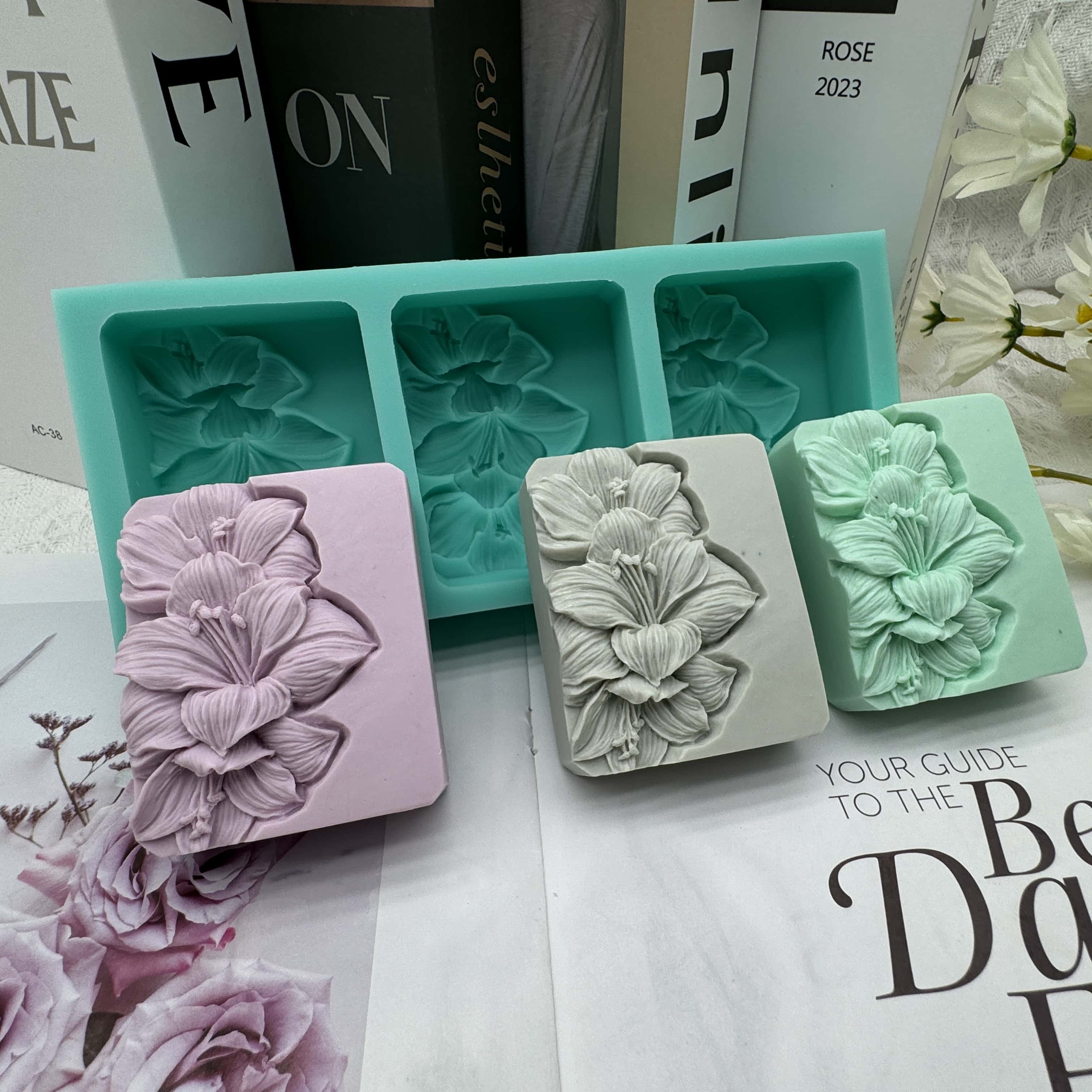 3 Cavities Flower Soap Molds,  - Soap Making Books review and price